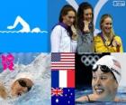 Podyum 200 metre yüzme, Londra 2012 için özgür erkek, Allison Schmitt (ABD), Camille Muffat (Fransa) ve Bronte Barratt (Avustralya) - stil-